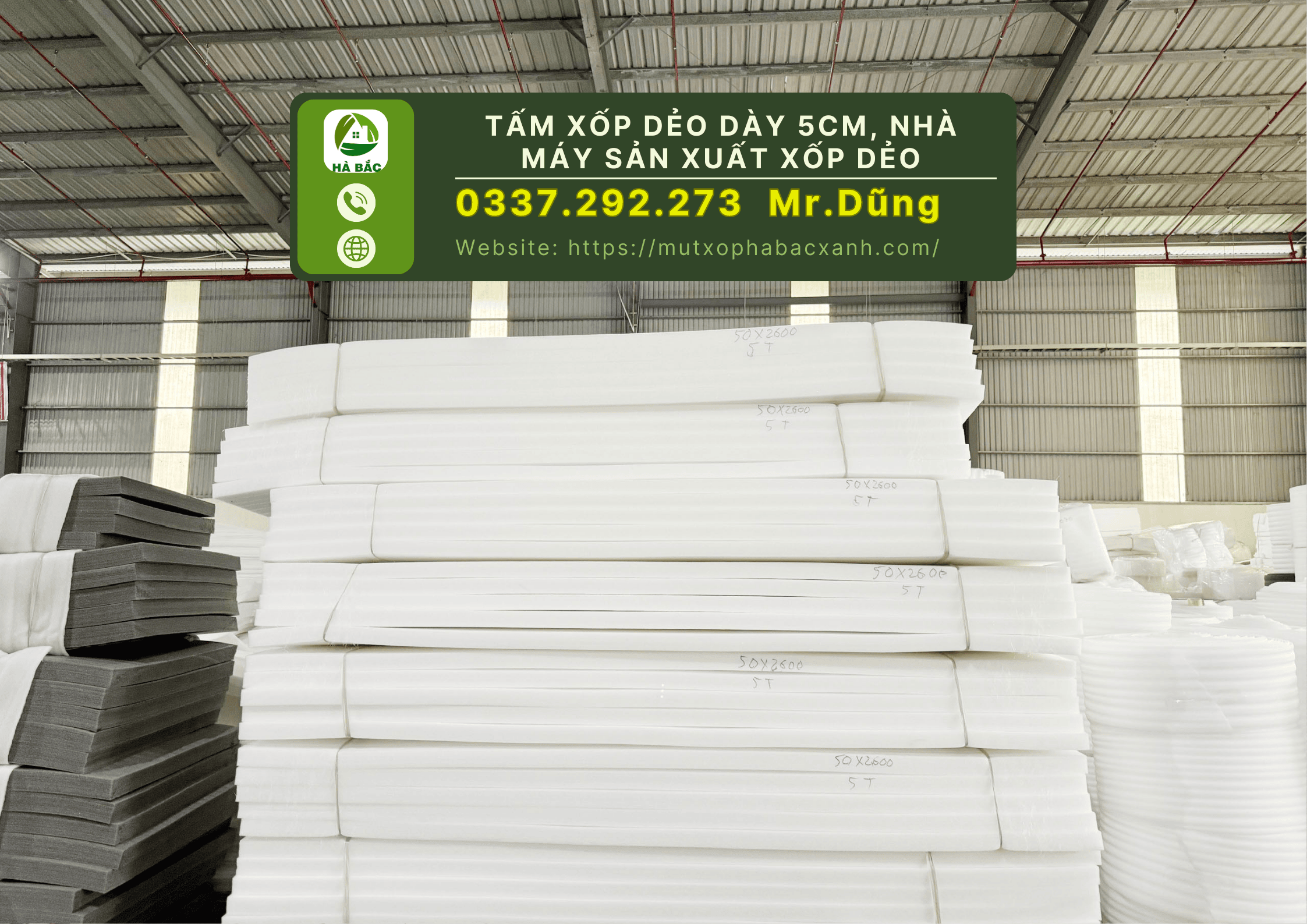 Tấm xốp dẻo dày 5cm, nhà máy sản xuất xốp dẻo tại KCN Sóng Thần