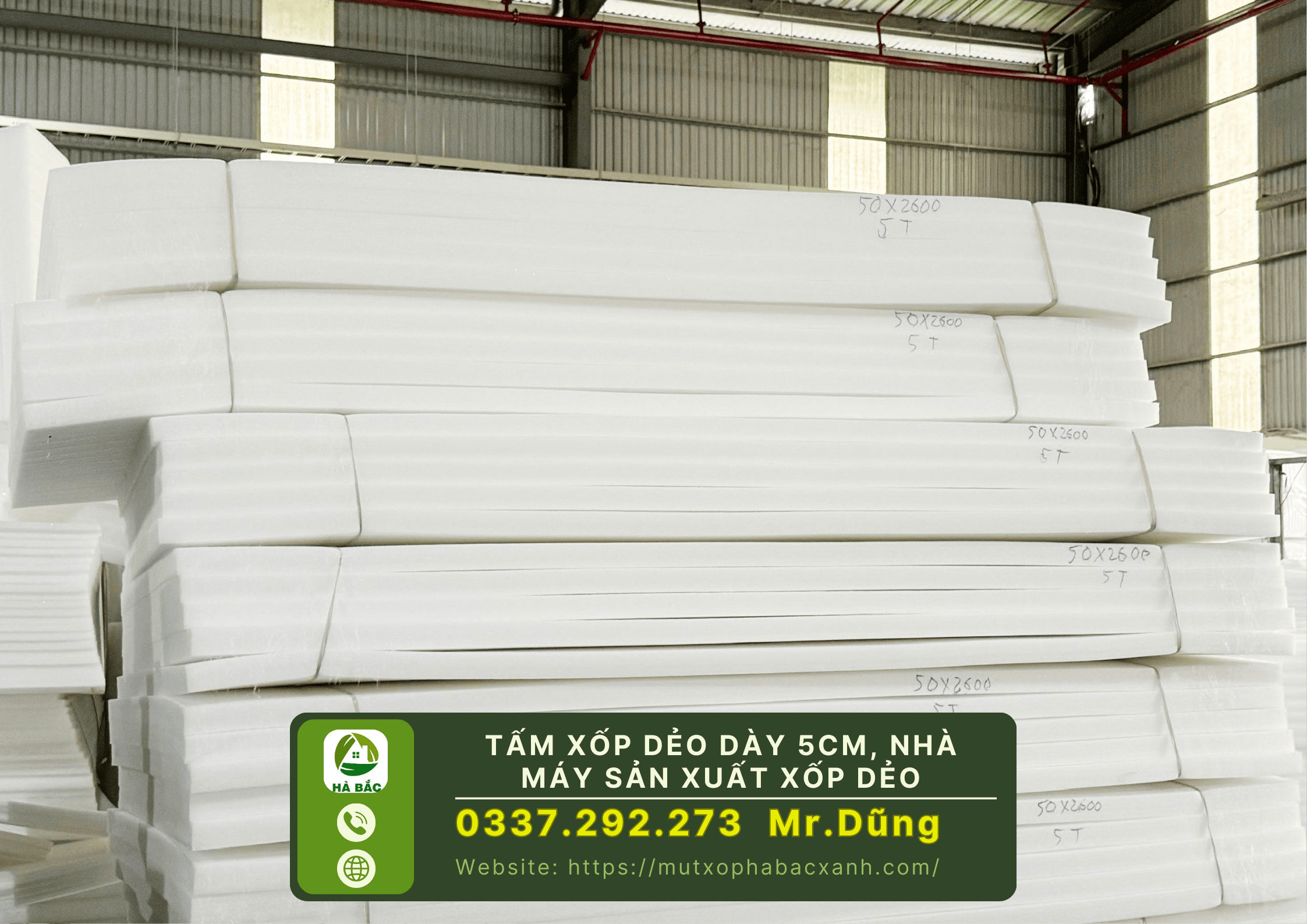 Tấm xốp dẻo dày 5cm, nhà máy sản xuất xốp dẻo tại KCN Sóng Thần